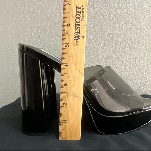 Steve Madden Black Patent Platform Mules - Picture 3 of 7